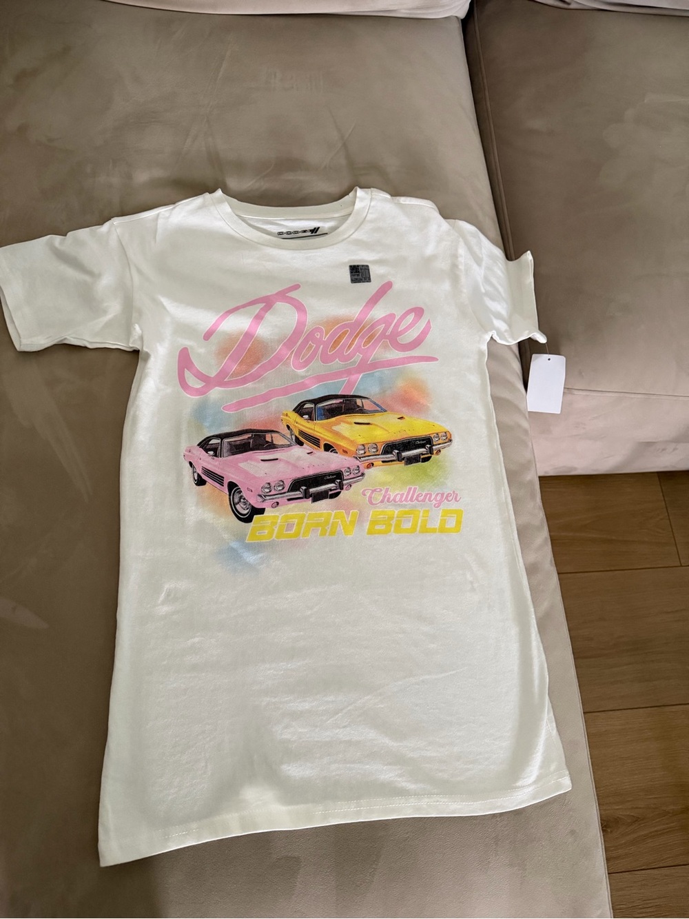 Dodge Born Bold Graphic Tee - White with Pink & Yellow